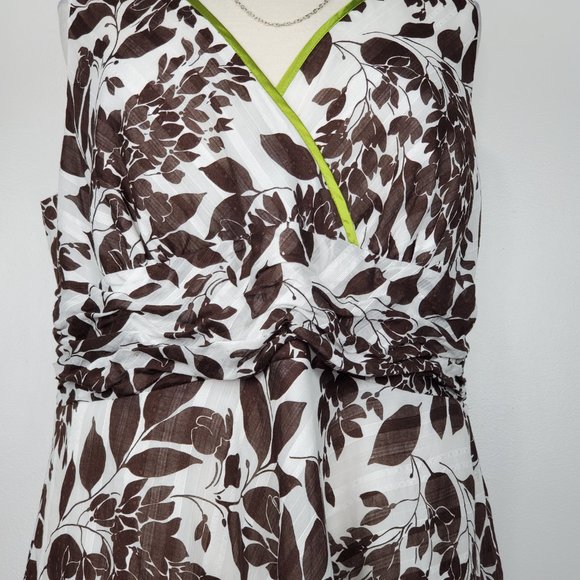 Robbie Bee Brown White Green Leaf Leaves V-Neck Sleeveless Dress Size 22W - Picture 3 of 15